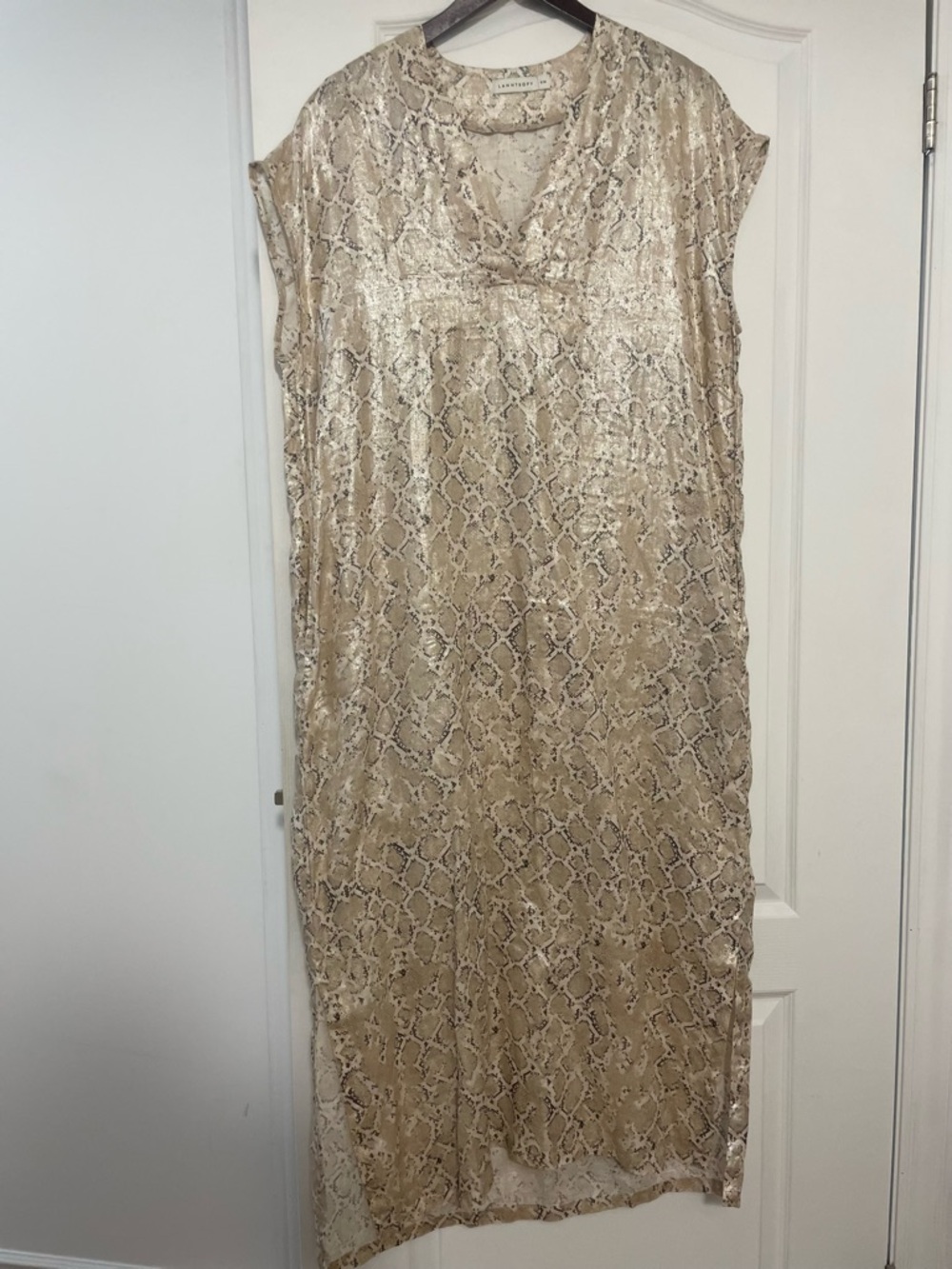 Lanhtropy Neutral Snake-Print Maxi Dress in Taupe Size Small